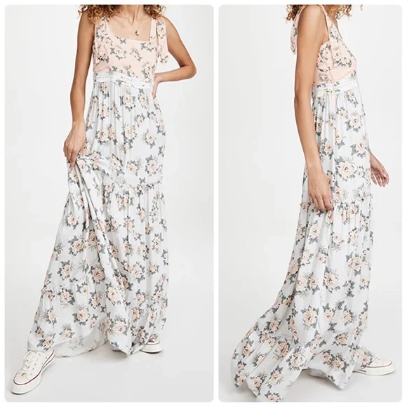 Agua Bendita Helina Zola Floral Maxi Sleeveless Tiered Empire Waist Floral Dress